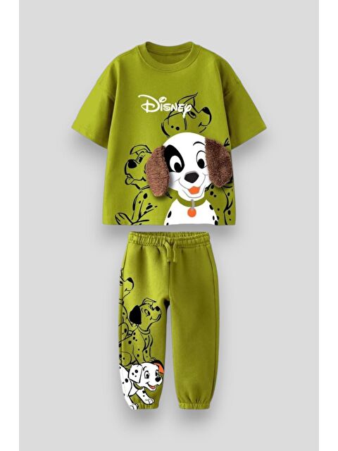 Magu Erkek Çocuk Pamuklu Yeşil Köpek T-Shirt Ve Eşofman Takım - Pelüş Kulak Detaylı - S000522539-18194