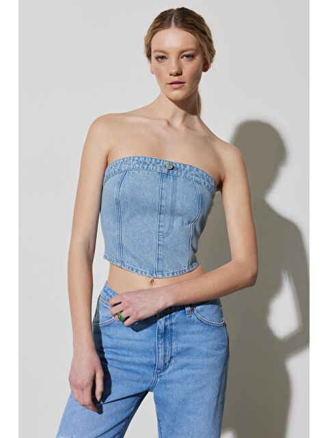 Wrangler Slim Fit Dar Kesim %100 Pamuk Kolsuz Crop Jean Jean Bluz - S000530675-17437