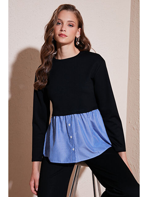 Lela Bisiklet Yaka Gömlekli Oversize Fit Kumaş Kadın Sweat 5865880 - S000260068-19351