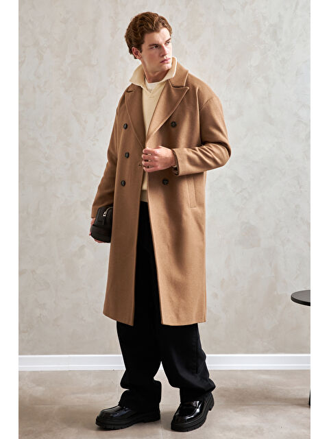 HYMAN Erkek Oversize Astarlı Uzun Kaşe Kaban - S000515451-14955