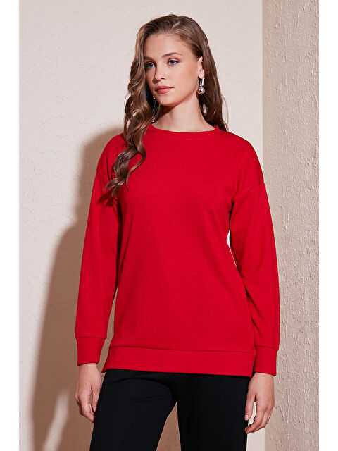 Lela Streç Oversize Fit Bisiklet Yaka Kumaş Kadın Sweat 5865877 - S000260067-20045