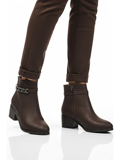 Ayakmod Kahve Zümrüt Fermuarlı Polarlı Kadın Topuklu Bot 325131 Z - S000464690-19291