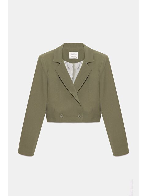 Saade Haki Kadın Regular Fit Kruvaze Kapama Dokuma Crop Blazer Ceket -Şık & Spor - S000497490-18547