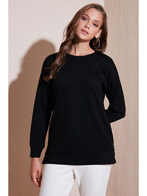 Lela Streç Oversize Fit Bisiklet Yaka Kumaş Kadın Sweat 5865877 - S000260067-19351