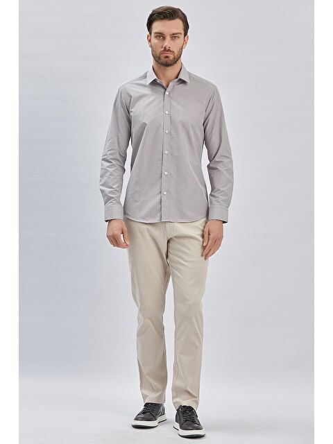 İMZA Gri Uzun Kollu Bez Ayağı Sert Yaka Cepsiz Pamuklu Klasik Slim Fit Dar Kesim Gömlek 1004240230 - S000356896-17308