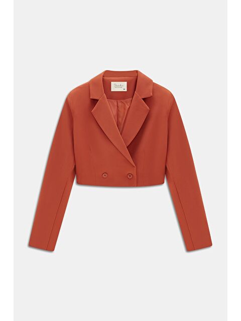 Saade Kiremit Kadın Regular Fit Kruvaze Kapama Dokuma Crop Blazer Ceket -Şık & Spor - S000497490-18657