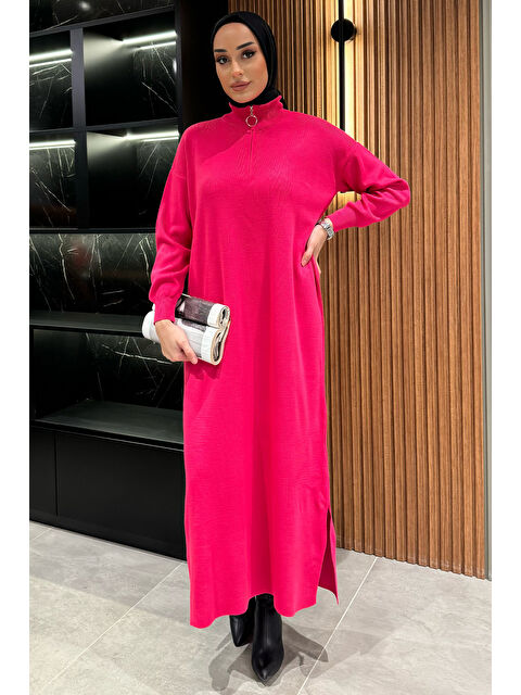 Julude Yarım Fermuarlı Tesettür Triko Elbise - S000324426-18686