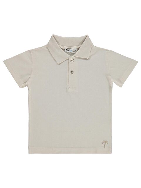 Civil Boys Erkek Çocuk Palmiye Nakışlı Polo Yaka 2-5 Yaş Tişört - Bej