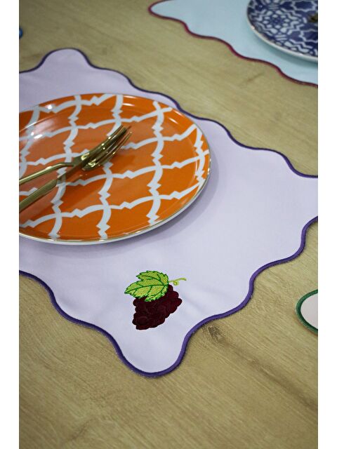 Asdiva Juvi Üzüm Nakış Detaylı Amerikan Servis 30x45 cm - Mor Tasarım - S000423651-20042
