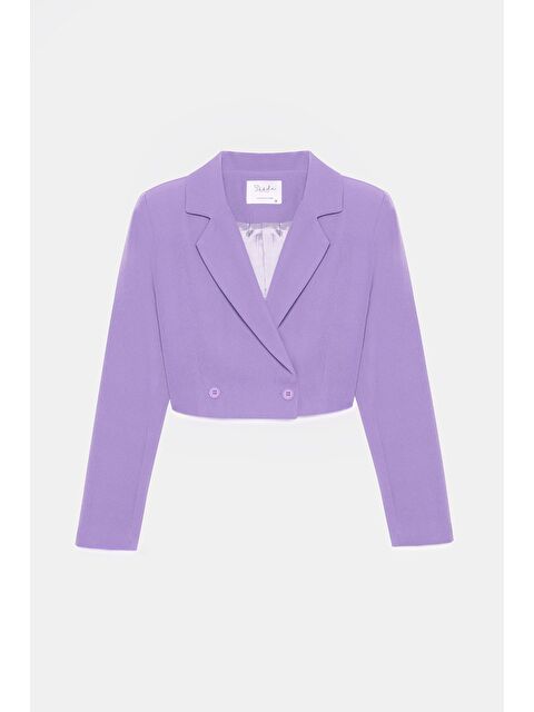Saade Lila Kadın Regular Fit Kruvaze Kapama Dokuma Crop Blazer Ceket -Şık & Spor - S000497490-17878