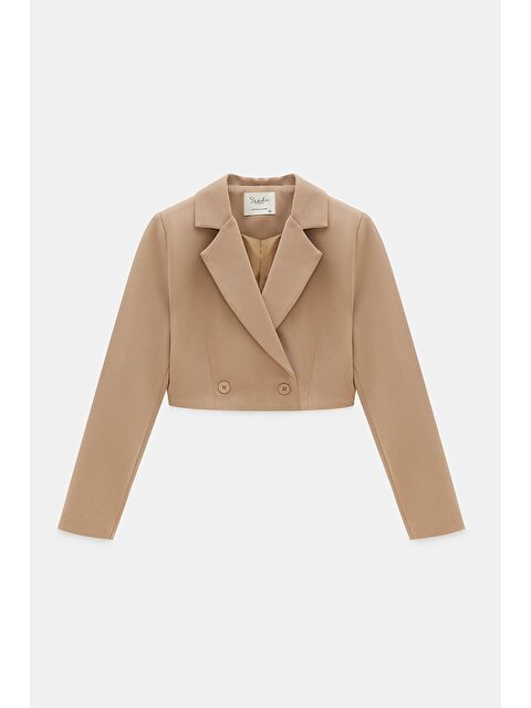 Saade Vizon Kadın Regular Fit Kruvaze Kapama Dokuma Crop Blazer Ceket -Şık & Spor - S000497490-26429