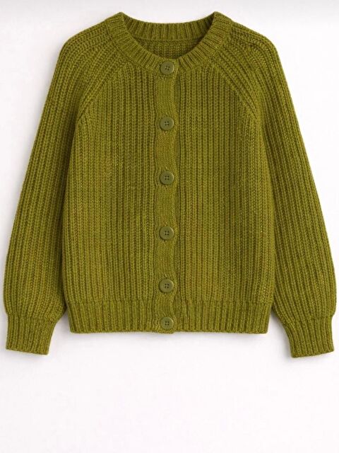 Trendseninle Kadın Yağ Yeşili Yün Karışımlı Düğmeli Triko Kalın Hırka - S000503166-16580