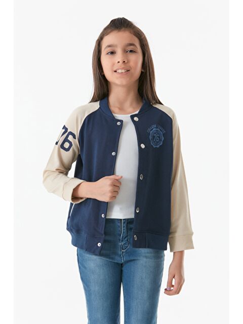 Fullamoda Baskılı Dik Yaka Kız Çocuk Kolej Ceket