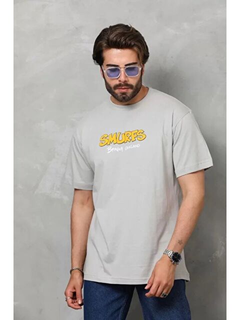 Jane's Unisex Basic Bisiklet Yaka Oversize T-Shirt - Gri - S000528361-20600