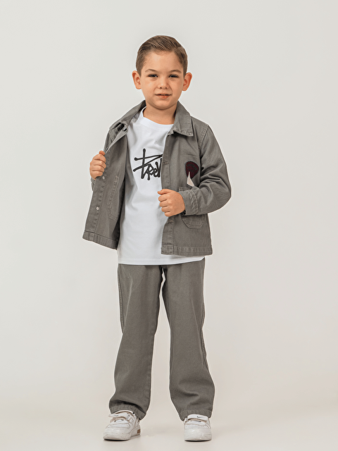 Alg Pamuklu Ceket Pantolon Tişörtlü Erkek Çocuk 3lü Jean Takım - S000497790-20600
