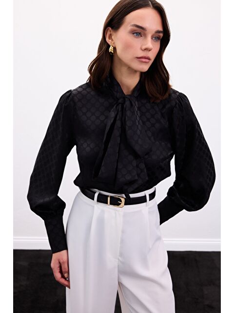 SATEEN Puantiye Desenli Gömlek - Siyah - S000499962-19351