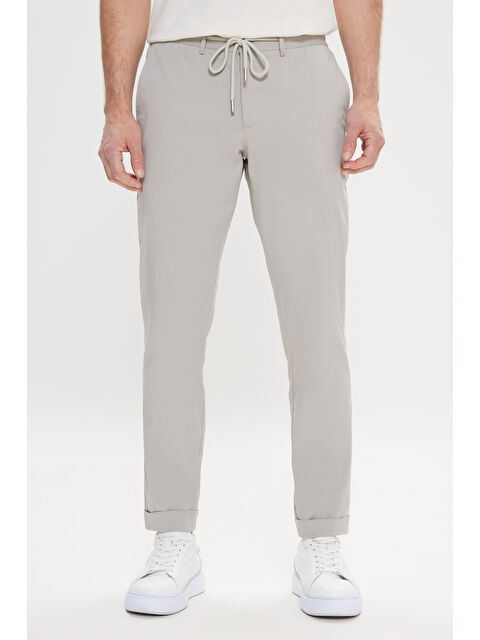 Altınyıldız Classics Erkek Açık Gri Slim Fit Dar Kesim Yan Cepli Desenli Beli Lastikli Pantolon - S000529412-17308