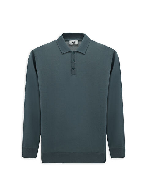 Kiğılı Polo Yaka Düğmeli Regular Fit Sıcak Tutan Yünlü Triko Kazak - S000443192-7484
