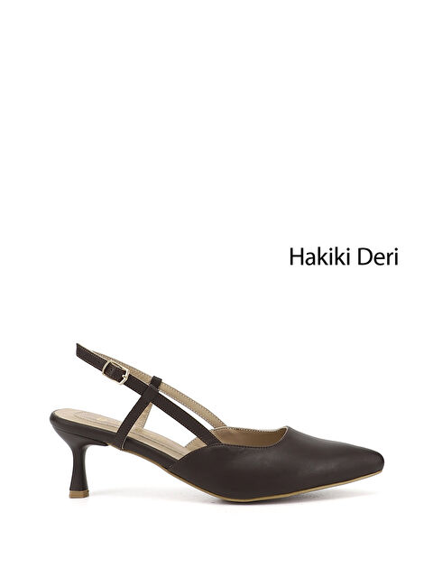 GÖNDERİ(R) Kadın KAHVERENGİ İnce Topuklu Arkası Açık Hakiki Deri Ayakkabı