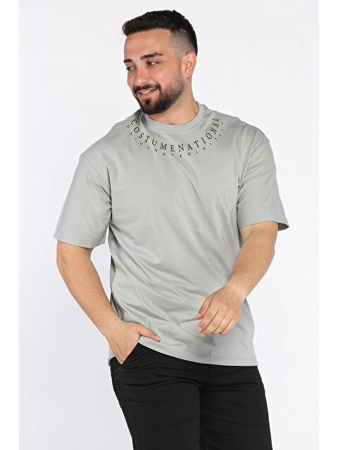 Mishar İtalia Erkek Yaka Baskılı Oversize Tişört - S000399530-20600