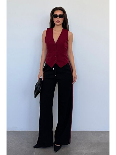 Madmext Siyah Şerit Detaylı Bol Paça Kadın Pantolon Mg2441 - S000386067-19351