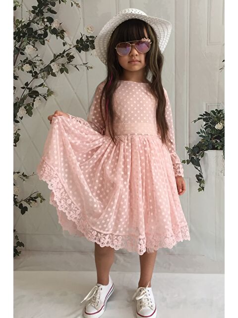 Mnk Baby & Kids Krem Şapkalı Dantelli Kız Çocuk Elbise - S000389143-24085