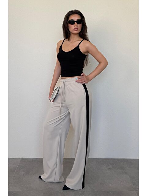 Madmext Bej Şerit Detaylı Bol Paça Kadın Pantolon Mg2441 - S000386067-19928