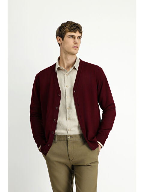 Kiğılı V Yaka Düğmeli Yünlü Örme Triko Hırka - S000435995-19952