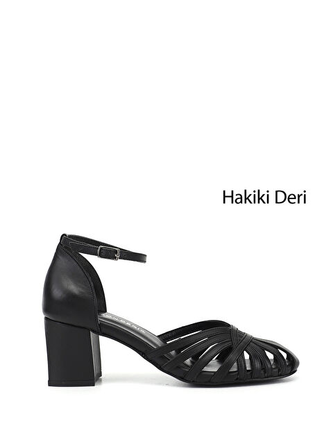 GÖNDERİ(R) Kadın SİYAH Kalın Topuklu Hakiki Deri Ayakkabı