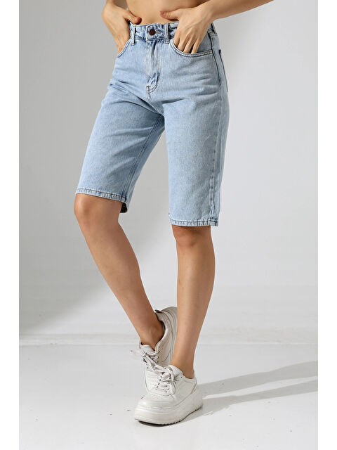 carla10 Kadın Yüksek Bel Salaş Jean Bermuda Mavi - S000498959-17437