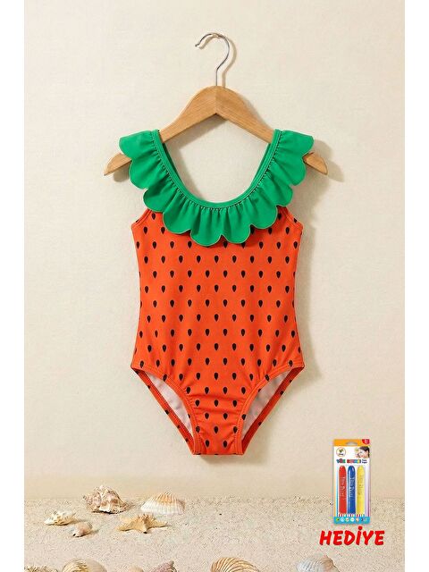 ZUZUNGA Fırfırlı Karpuz Desenli Kız Çocuk Mayo