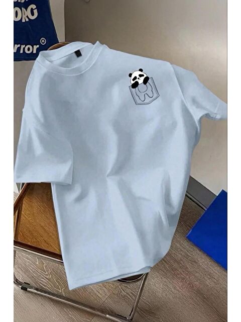 Oksit Cepte Panda Baskılı Oversize Unisex Pamuklu Tişört Battal Büyük Beden Tshirt - S000514970-20055