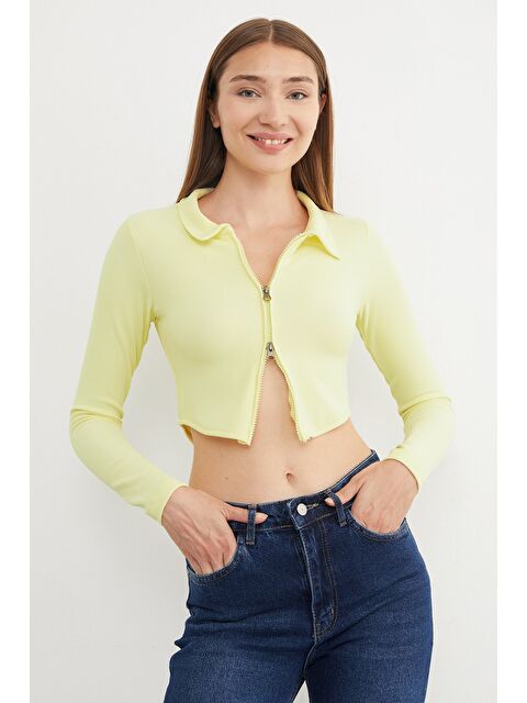 Fullamoda Çift Fermuarlı Polo Yaka Bluz - S000108417-20072