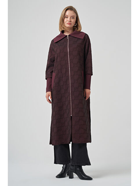 Nuss Kemer Detay Uzun Kap Ceket Pardesü 6004 Bordo - S000467639-19951