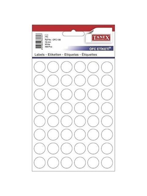 Tanex Ofc-130 Beyaz Yuvarlak Ofis Etiketi 16 Mm 10 Syf-240Adt - S000393077-20063