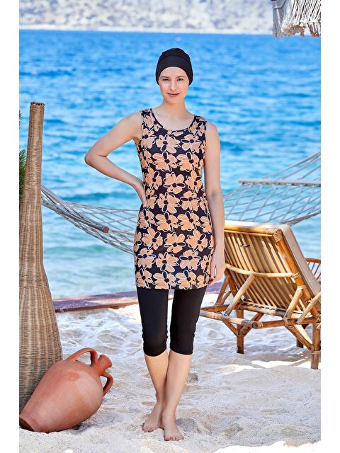 Fullamoda Çiçek Desenli Sıfır Kol 4 Lü Tesettür Mayo - S000387085-20013