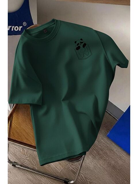 Oksit Cepte Panda Baskılı Oversize Unisex Pamuklu Tişört Battal Büyük Beden Tshirt - S000514970-18194