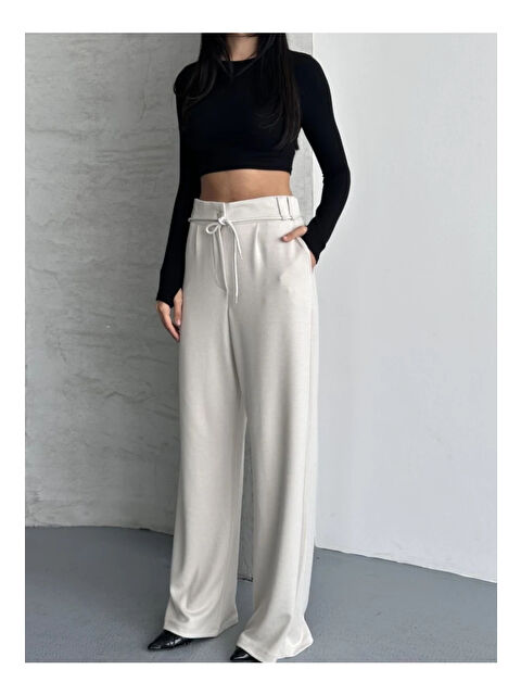 carla10 Modal Kumaş Bel Detay Pantalon Krem - S000499967-19966