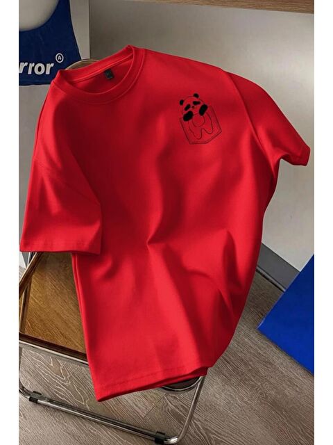 Oksit Cepte Panda Baskılı Oversize Unisex Pamuklu Tişört Battal Büyük Beden Tshirt - S000514970-20045