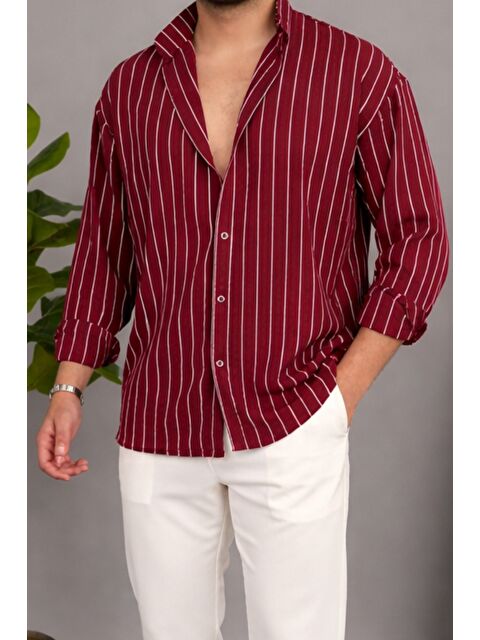 Tarz Cool Erkek İki Çizgili Regular Relaxed Fit Uzun Kollu Gömlek