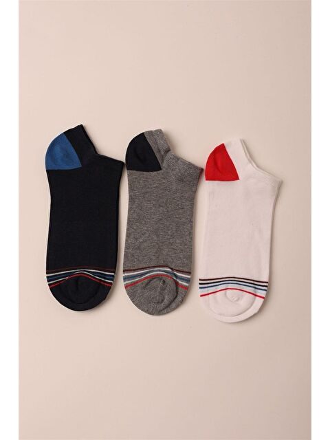 Katia And Bony 3 Lü Paket Retro Erkek Patik Çorap Beyaz/Lacivert/Grey