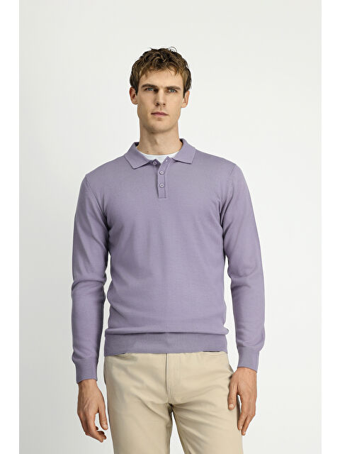 Kiğılı Polo Yaka Düğmeli Regular Fit Sıcak Tutan Yünlü Triko Kazak - S000443192-17878