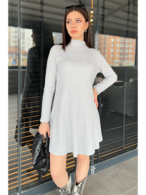 Gülseli Yarım Balıkçı Yaka Kadın Fitilli Mini Elbise - S000352222-20600