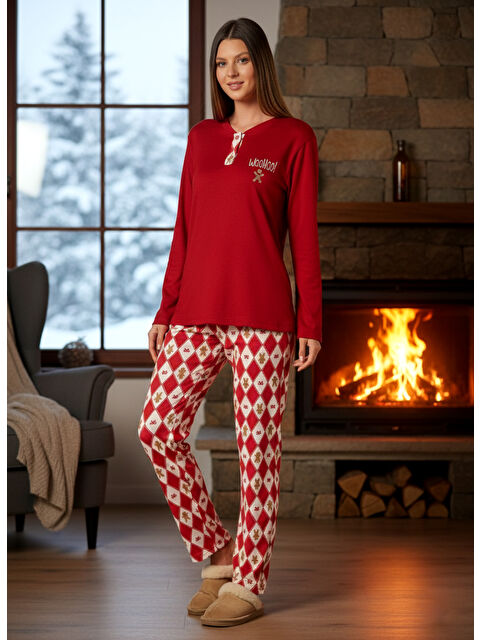 Remsa Kadın Termal Uzun Kol Pijama Takımı 4720 Kırmızı - S000495972-20045