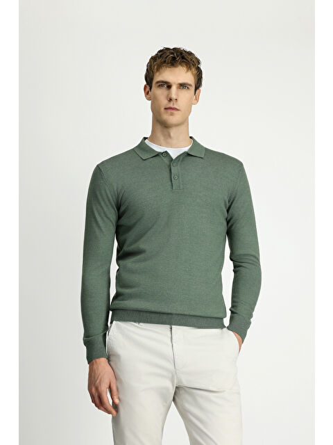 Kiğılı Polo Yaka Düğmeli Regular Fit Sıcak Tutan Yünlü Triko Kazak - S000443192-17354