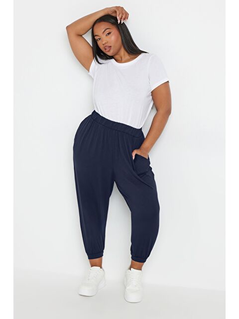 Stil Diva Büyük Beden Beli ve Paçası Lastikli Cepli Havuç Kesim Pantolon 144780 - S000427720-21164