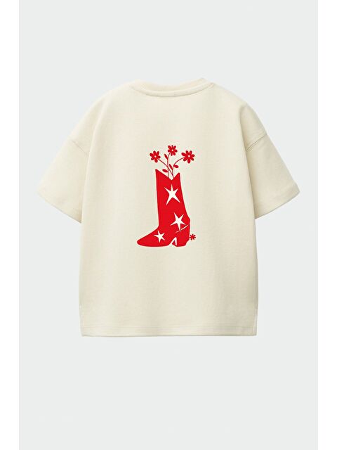 Monila Unisex Çocuk Pamuklu Bisiklet Yaka Sırtı Baskılı T-Shirt