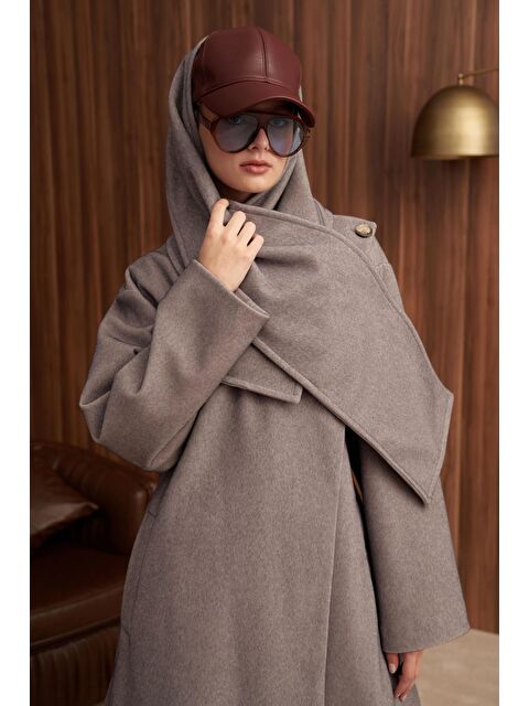 ALLDAY Gri Melanj-Atkılı Uzun Kaşe Kaban - S000505886-74