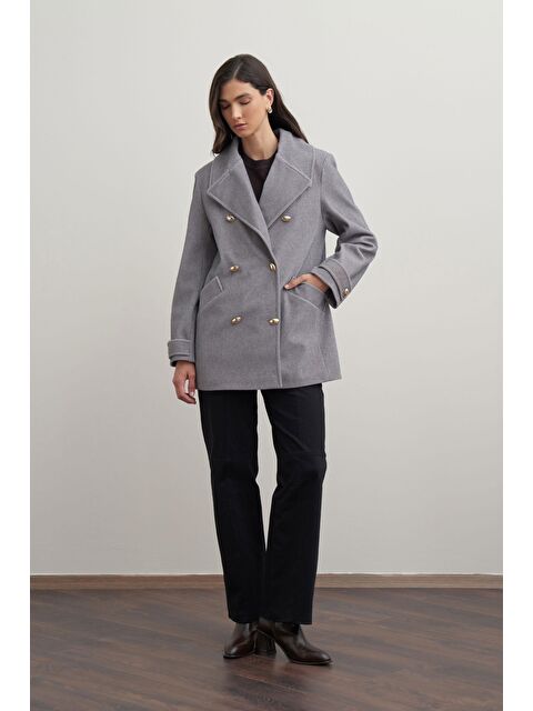 ALLDAY Gri Melanj-Gold Dügmeli Kaşe Kaban - S000505887-74