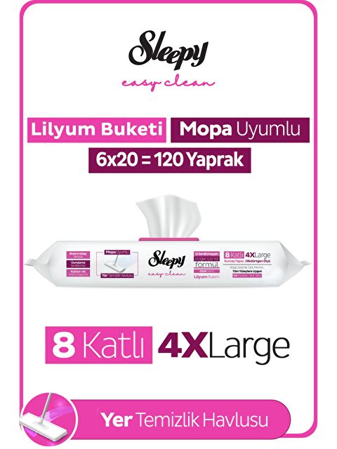 Sleepy Easy Clean Lilyum Buketi Mopa Uyumlu Yer Temizlik Havlusu&Mendili 6x20 (120 Yaprak) - S000384557-10231